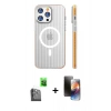 MARSİLYAN™- iPhone 16 Pro Kılıf Pusula Minimal Koleksiyonu - Siyah 3D Antistatik Mat Seramik Nano Ekran Koruyucu + Raze Metal Kamera Lens - SH