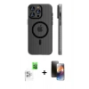 MARSİLYAN™- iPhone 16 Pro Kılıf Pusula Minimal Koleksiyonu - Siyah 3D Antistatik Mat Seramik Nano Ekran Koruyucu + Raze Metal Kamera Lens - BZ