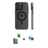 MARSİLYAN™- iPhone 16 Pro Kılıf Pusula Minimal Koleksiyonu - Siyah 3D Antistatik Seramik Nano Ekran Koruyucu + Raze Metal Kamera Lens - SH