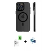 MARSİLYAN™- iPhone 16 Pro Kılıf Pusula Minimal Koleksiyonu - Siyah 3D Antistatik Seramik Nano Ekran Koruyucu + Raze Metal Kamera Lens - BZ