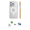 MARSİLYAN™- iPhone 16 Pro Kılıf Pusula Minimal Koleksiyonu - Siyah 3D Antistatik Seramik Nano Ekran Koruyucu + Raze Metal Kamera Lens - BZ