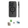 MARSİLYAN™- iPhone 16 Pro Kılıf Pusula Minimal Koleksiyonu - Siyah 3D Antistatik Seramik Nano Ekran Koruyucu + Çöl Titanyum Raze Metal Kamera Lens