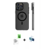 MARSİLYAN™- iPhone 16 Pro Kılıf Pusula Minimal Koleksiyonu - Siyah 3D Antistatik Seramik Nano Ekran Koruyucu + Raze Metal Kamera Lens - BZ