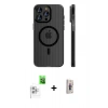 MARSİLYAN™- iPhone 16 Pro Kılıf Pusula Minimal Koleksiyonu - Siyah Bilvis 3D Cam Ekran Koruyucu + Beyaz Raze Metal Kamera Lens