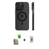 MARSİLYAN™- iPhone 16 Pro Kılıf Pusula Minimal Koleksiyonu - Siyah Bilvis 3D Cam Ekran Koruyucu + Raze Metal Kamera Lens - CLTM
