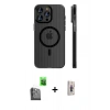 MARSİLYAN™- iPhone 16 Pro Kılıf Pusula Minimal Koleksiyonu - Siyah Bilvis 3D Cam Ekran Koruyucu + Raze Metal Kamera Lens - SH
