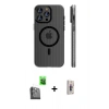 MARSİLYAN™- iPhone 16 Pro Kılıf Pusula Minimal Koleksiyonu - Siyah Bilvis 3D Cam Ekran Koruyucu + Raze Metal Kamera Lens - SH