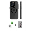 MARSİLYAN™- iPhone 16 Pro Kılıf Pusula Minimal Koleksiyonu - Siyah Bilvis 3D Mat Cam Ekran Koruyucu + Raze Metal Kamera Lens - BZ