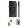 MARSİLYAN™- iPhone 16 Pro Kılıf Pusula Minimal Koleksiyonu - Siyah Bilvis 3D Mat Cam Ekran Koruyucu + Raze Metal Kamera Lens - CLTM