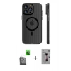 MARSİLYAN™- iPhone 16 Pro Kılıf Pusula Minimal Koleksiyonu - Siyah Bilvis 3D Mat Cam Ekran Koruyucu + Raze Metal Kamera Lens - SH