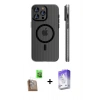 MARSİLYAN™- iPhone 16 Pro Kılıf Pusula Minimal Koleksiyonu - Siyah Bilvis 5in1 3D Magic Cam Ekran Koruyucu + Raze Metal Kamera Lens - CLTM
