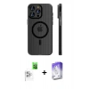 MARSİLYAN™- iPhone 16 Pro Kılıf Pusula Minimal Koleksiyonu - Siyah Bilvis 5in1 3D Magic Cam Ekran Koruyucu + Raze Metal Kamera Lens - BZ