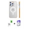 MARSİLYAN™- iPhone 16 Pro Kılıf Pusula Minimal Koleksiyonu - Siyah Bilvis 5in1 3D Magic Cam Ekran Koruyucu + Raze Metal Kamera Lens - BZ