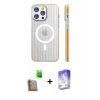 MARSİLYAN™- iPhone 16 Pro Kılıf Pusula Minimal Koleksiyonu - Siyah Bilvis 5in1 3D Magic Cam Ekran Koruyucu + Raze Metal Kamera Lens - CLTM