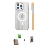 MARSİLYAN™- iPhone 16 Pro Kılıf Pusula Minimal Koleksiyonu - Siyah Bilvis Hayalet Cam Ekran Koruyucu + Raze Metal Kamera Lens - CLTM