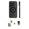 MARSİLYAN™- iPhone 16 Pro Kılıf Pusula Minimal Koleksiyonu - Siyah Buffer Cam Ekran Koruyucu + Raze Metal Kamera Lens - CLTM