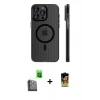 MARSİLYAN™- iPhone 16 Pro Kılıf Pusula Minimal Koleksiyonu - Siyah Buffer Cam Ekran Koruyucu + Raze Metal Kamera Lens - SH