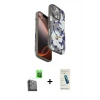 MARSİLYAN™- iPhone 16 Pro Kılıf Siluet Doku - Şeffaf Pasifik Cam Ekran Koruyucu + Raze Metal Kamera Lens - SH