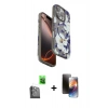 MARSİLYAN™- iPhone 16 Pro Kılıf Siluet Doku - Siyah 3D Antistatik Mat Seramik Nano Ekran Koruyucu + Raze Metal Kamera Lens - SH