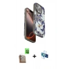 MARSİLYAN™- iPhone 16 Pro Kılıf Siluet Doku - Siyah 3D Antistatik Seramik Nano Ekran Koruyucu + Çöl Titanyum Raze Metal Kamera Lens