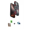 MARSİLYAN™- iPhone 16 Pro Kılıf Siluet Doku - Siyah 3D Antistatik Seramik Nano Ekran Koruyucu + Çöl Titanyum Raze Metal Kamera Lens