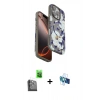 MARSİLYAN™- iPhone 16 Pro Kılıf Siluet Doku - Siyah 3D Antistatik Seramik Nano Ekran Koruyucu + Siyah Raze Metal Kamera Lens