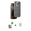 MARSİLYAN™- iPhone 16 Pro Kılıf Siluet Form Serisi - Siyah Bilvis 0.18mm Plus Cam Ekran Koruyucu + Çöl Titanyum Raze Metal Kamera Lens