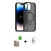MARSİLYAN™- iPhone 16 Pro Kılıf Siluet Minimal Prime - Siyah Bilvis 0.18mm Plus Cam Ekran Koruyucu + Raze Metal Kamera Lens - CLTM