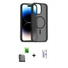 MARSİLYAN™- iPhone 16 Pro Kılıf Siluet Minimal Prime - Siyah Bilvis 0.18mm Plus Cam Ekran Koruyucu + Raze Metal Kamera Lens - SH