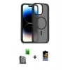 MARSİLYAN™- iPhone 16 Pro Kılıf Siluet Minimal Prime - Siyah Buffer Hayalet Cam Ekran Koruyucu + Siyah Raze Metal Kamera Lens