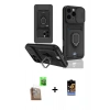 MARSİLYAN™- iPhone 16 Pro Kılıf Vadi Form Prime - Siyah Buffer Hayalet Cam Ekran Koruyucu + Raze Metal Kamera Lens - CLTM