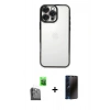 MARSİLYAN™- iPhone 16 Pro Kılıf Vadi Minimal - Siyah 3D Antistatik Hayalet Cam Ekran Koruyucu + Raze Metal Kamera Lens - SH