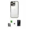 MARSİLYAN™- iPhone 16 Pro Kılıf Vadi Minimal - Siyah 3D Antistatik Hayalet Cam Ekran Koruyucu + Raze Metal Kamera Lens - SH