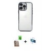 MARSİLYAN™- iPhone 16 Pro Kılıf Vadi Minimal - Siyah 3D Antistatik Seramik Nano Ekran Koruyucu + Çöl Titanyum Raze Metal Kamera Lens