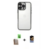 MARSİLYAN™- iPhone 16 Pro Kılıf Vadi Minimal - Siyah Buffer Hayalet Cam Ekran Koruyucu + Çöl Titanyum Raze Metal Kamera Lens
