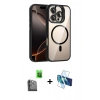 MARSİLYAN™- iPhone 16 Pro Kılıf Yadigar Asil Koleksiyonu - Siyah 3D Antistatik Cam Ekran Koruyucu + Raze Metal Kamera Lens - SH