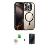 MARSİLYAN™- iPhone 16 Pro Kılıf Yadigar Asil Koleksiyonu - Siyah 3D Antistatik Hayalet Cam Ekran Koruyucu + Raze Metal Kamera Lens - BZ