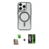 MARSİLYAN™- iPhone 16 Pro Kılıf Yadigar Klasik Özel Seri - Şeffaf 360 Full Body Arka Koruyucu + Çöl Titanyum Raze Metal Kamera Lens