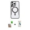 MARSİLYAN™- iPhone 16 Pro Kılıf Yadigar Klasik Özel Seri - Şeffaf Pasifik Cam Ekran Koruyucu + Çöl Titanyum Raze Metal Kamera Lens
