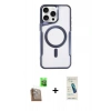 MARSİLYAN™- iPhone 16 Pro Kılıf Yadigar Klasik Özel Seri - Şeffaf Pasifik Cam Ekran Koruyucu + Çöl Titanyum Raze Metal Kamera Lens