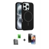 MARSİLYAN™- iPhone 16 Pro Kılıf Yankı Form Serisi - Siyah 3D Antistatik Mat Seramik Nano Ekran Koruyucu + Raze Metal Kamera Lens - SH