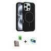 MARSİLYAN™- iPhone 16 Pro Kılıf Yankı Form Serisi - Siyah 3D Antistatik Seramik Nano Ekran Koruyucu + Çöl Titanyum Raze Metal Kamera Lens