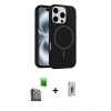 MARSİLYAN™- iPhone 16 Pro Kılıf Yankı Form Serisi - Siyah Bilvis 3D Cam Ekran Koruyucu + Raze Metal Kamera Lens - SH