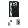 MARSİLYAN™- iPhone 16 Pro Kılıf Yankı Form Serisi - Siyah Bilvis 3D Mat Cam Ekran Koruyucu + Çöl Titanyum Raze Metal Kamera Lens