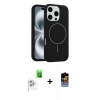 MARSİLYAN™- iPhone 16 Pro Kılıf Yankı Form Serisi - Siyah Buffer Hayalet Cam Ekran Koruyucu + Raze Metal Kamera Lens - BZ
