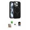 MARSİLYAN™- iPhone 16 Pro Kılıf Yankı Form Serisi - Siyah Buffer Hayalet Cam Ekran Koruyucu + Raze Metal Kamera Lens - CLTM