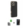 MARSİLYAN™- iPhone 16 Pro Kılıf Yankı Serisi - Siyah 3D Antistatik Hayalet Cam Ekran Koruyucu + Raze Metal Kamera Lens - SH