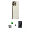 MARSİLYAN™- iPhone 16 Pro Kılıf Yankı Serisi - Siyah 3D Antistatik Hayalet Cam Ekran Koruyucu + Raze Metal Kamera Lens - SH