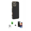 MARSİLYAN™- iPhone 16 Pro Kılıf Yankı Serisi - Siyah 3D Antistatik Mat Seramik Nano Ekran Koruyucu + Raze Metal Kamera Lens - BZ