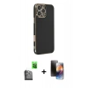MARSİLYAN™- iPhone 16 Pro Kılıf Yankı Serisi - Siyah 3D Antistatik Mat Seramik Nano Ekran Koruyucu + Raze Metal Kamera Lens - SH